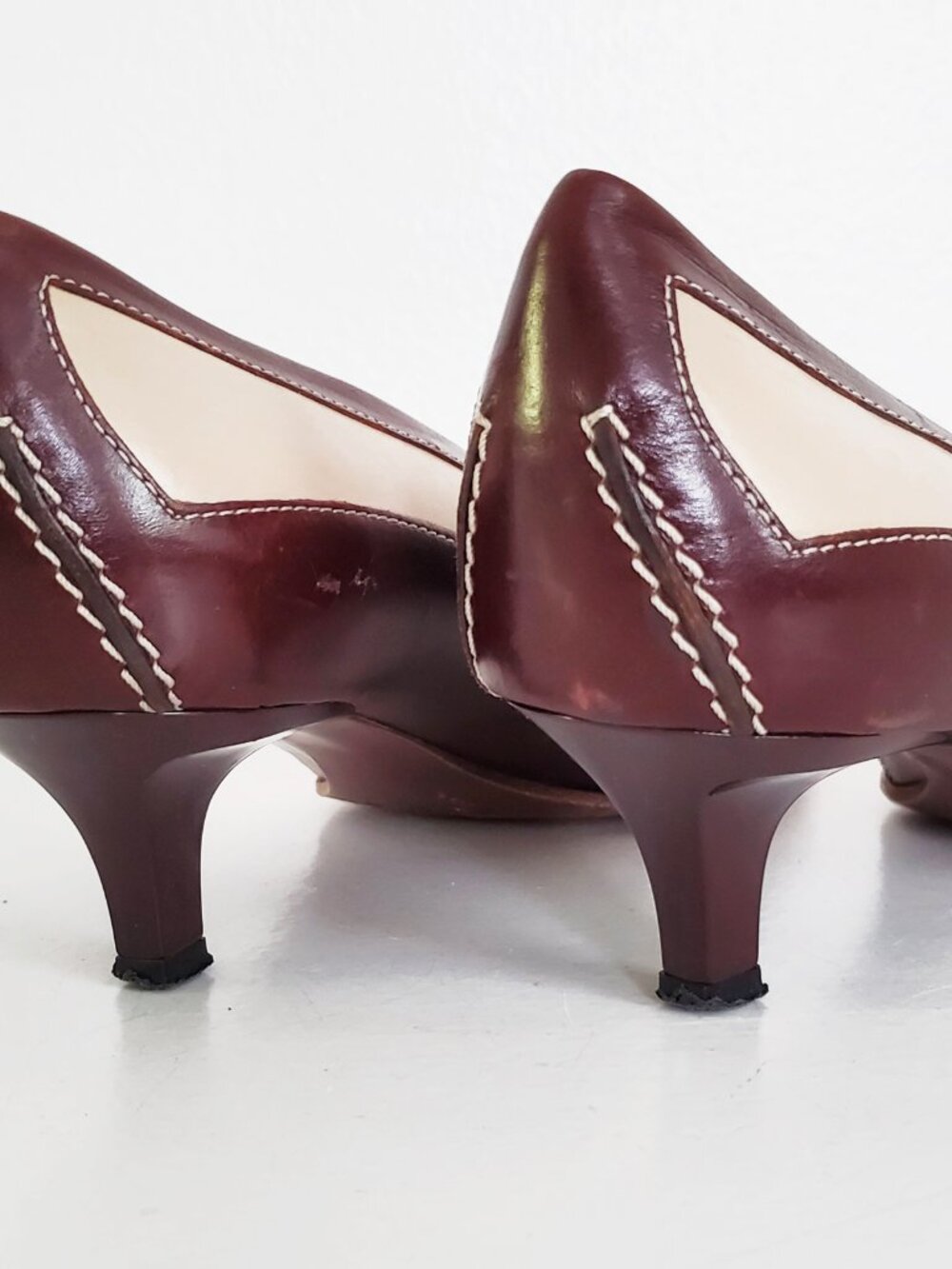 Tod's Penny Loafer Beige & Brown Leather Kitten Heel Pumps Sz 38.5 - Picture 9 of 13